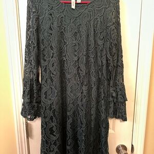 Tacera Long Sleeve Lace Dress in Dark Green